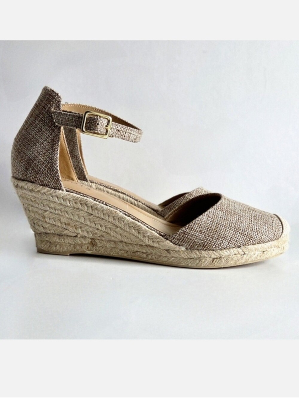 Talbots New Espadrille Wedge Heels With Ankle Strap, Brown, Tan, & Gold, Size 8